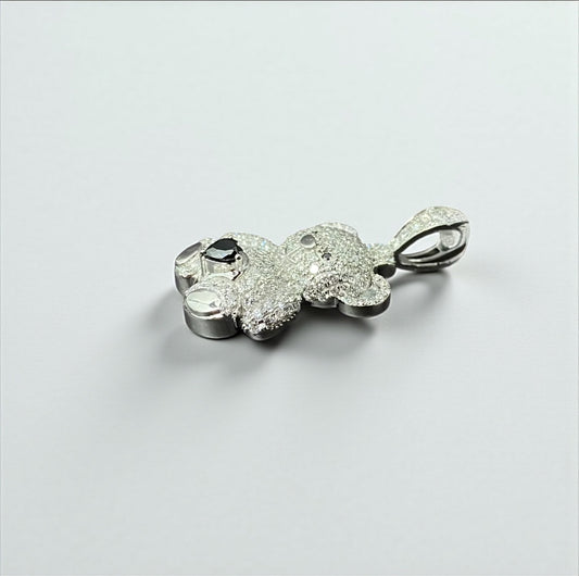 10K White Gold Diamond Bear-Heart Black Pendant 1.04Ct Dia / 3.8gr / 1.3in