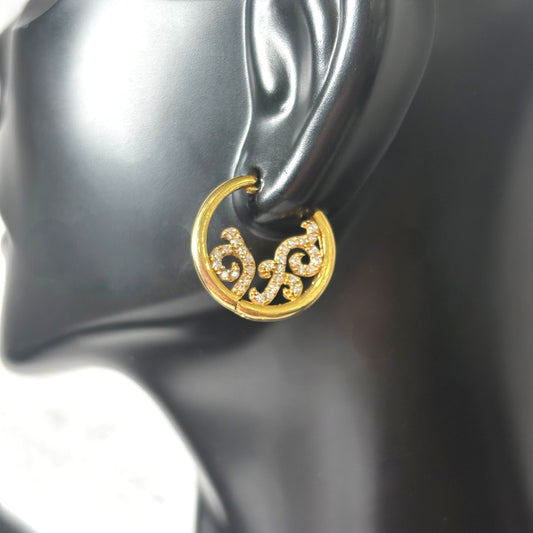18K Yellow Gold Luxury Hoop Earrings With Zircons / 3.7gr