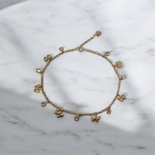 14K YG Roll On Butterfly Anklet / 3.80gr / 10in