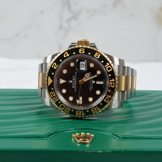 Rolex GMT Master II Black Ceramic Bezel Stainless Steal 18K Yellow Gold Ref 116713LN Watch / 40mm /