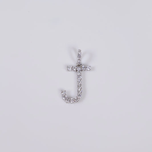 14K WG Lab Diamond Letter J Pendant / 0.96gr / 1in / 0.49 CTTW Lab VS / E-F