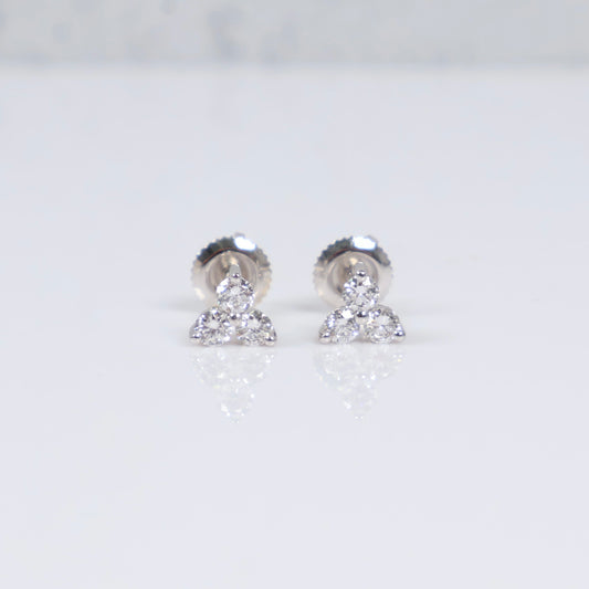 14K WG Lab Diamond Three-Stone Stud Earrings / 1.1gr / 6mm / 0.50 CTTW Lab VS / E-F