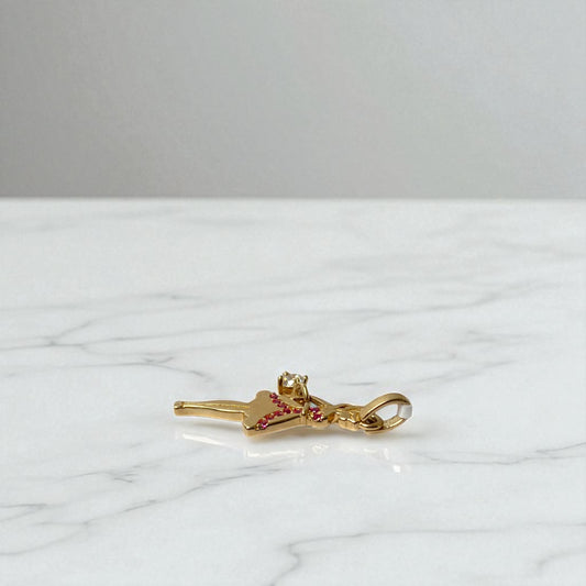 14K Yellow Gold Lady Pendant With Fucshia Zircons / 1gr / 1in