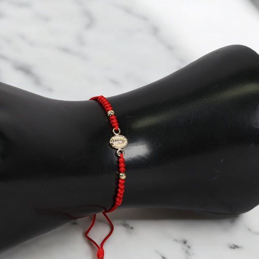18K YG Virgin Of Guadalupe - Smooth Balls Bracelet Tejido / 0.4gr / Adjustable /