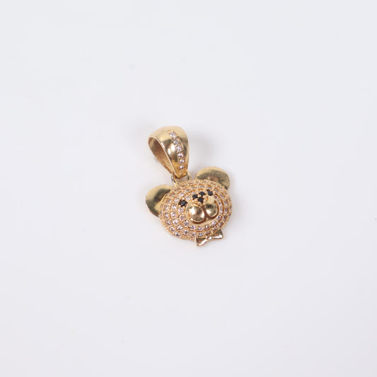 18K YG Bear Face Pendant / 3.1gr / 0.8in / Black/White Zircons