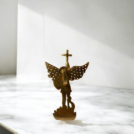 18K Yellow Gold Arcangel San Miguel Pendant With Zircons / 12gr