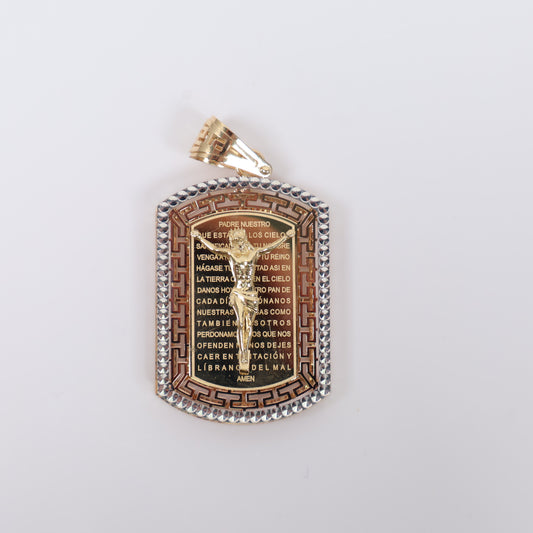 14K 3 Tone Crusifix Plate Pendant / 7.38gr / 1.6in /