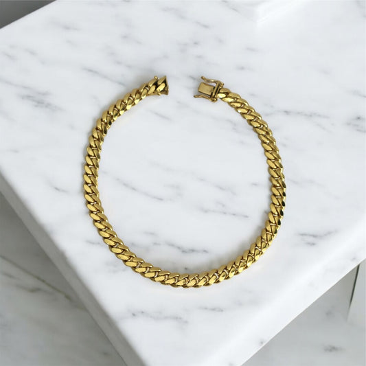 14K YG Micro Cuban Anklet / 37.9gr / 6.9mm - 10in