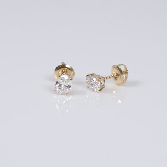 14K YG Lab Diamond Oval Cut Stud Earrings / 0.91gr / 6mm / 1 CTTW Lab VS / E-F