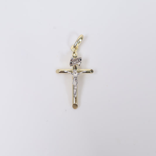 14K 2 Tone Crusifix Pendant / 1.6gr / 1in /