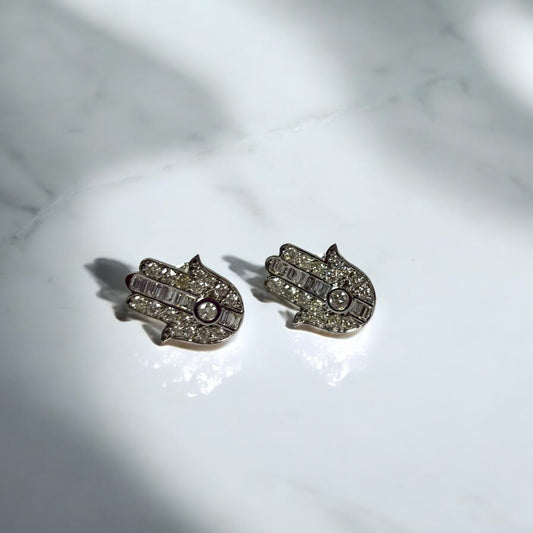 14K White Gold Diamond Hand Stud Earrings 0.92Ct / 2.4gr