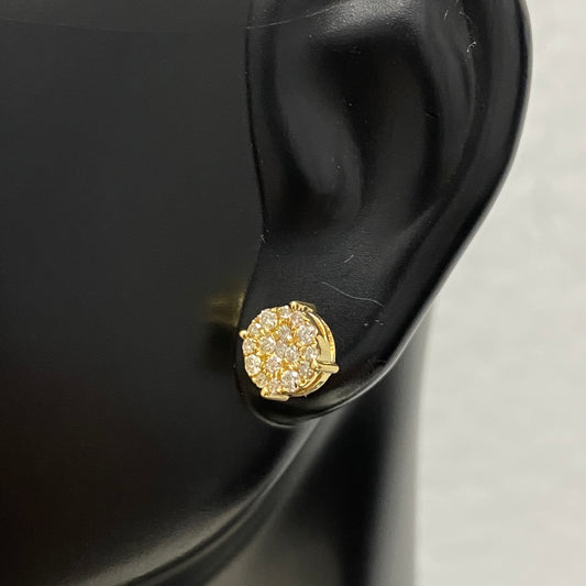 10K Yellow Gold Diamond Round Flower Stud Earrings 0.25Ct Dia / 1.28gr