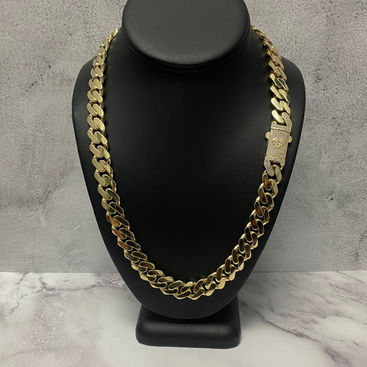 14K Yellow Gold Monaco Cuban Link Chain With Zircons / 59.9gr / 13.3mm / 22in