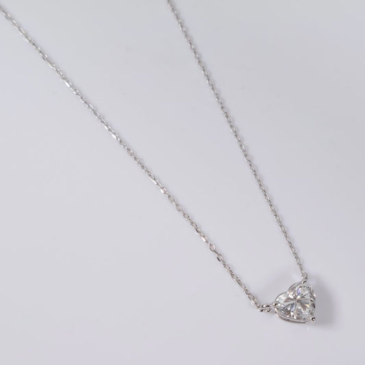 14K WG Lab Diamond Little Heart Set Jewelry / 1.54gr / 1mm / 18in / 1.10Ct Lab / VS / F