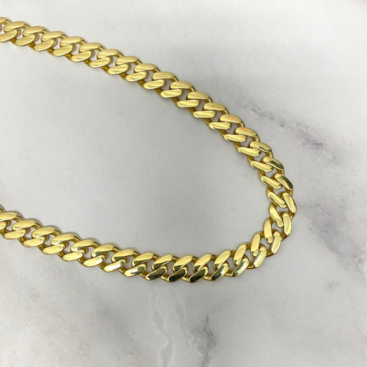 14K Yellow Gold Monaco Cuban Link Chain With Zircons / 23.6gr / 9mm / 16in