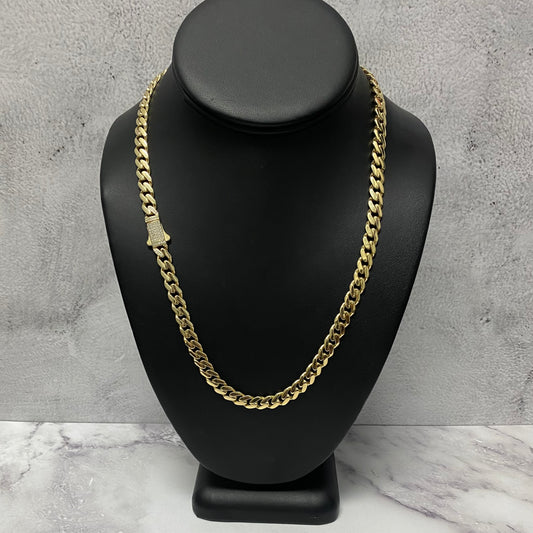 14K Yellow Gold Monaco Cuban Link Chain With Zircons / 20.1gr / 6.1mm / 24in