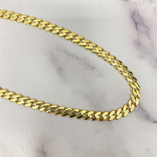 14K Yellow Gold Monaco Cuban Link Chain With Zircons / 14gr / 6mm / 16in