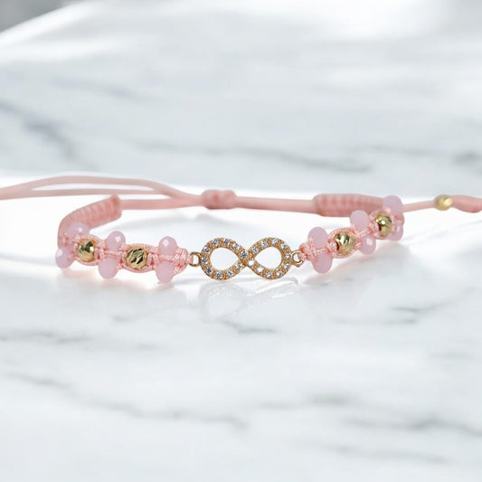 18K YG Infinity-Diamond Cut Balls Bracelet Tejido / 1.72gr / Adjustable / White Zircons
