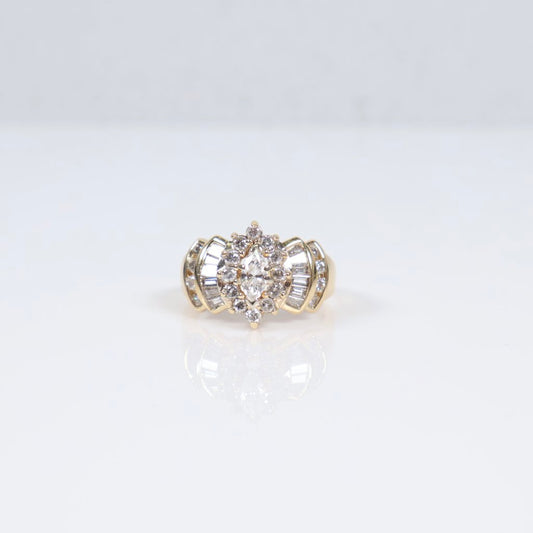 14K YG Diamond Luxury Marquise Cut Ring / 6.6gr / Sz 8 / 1Ct Dia