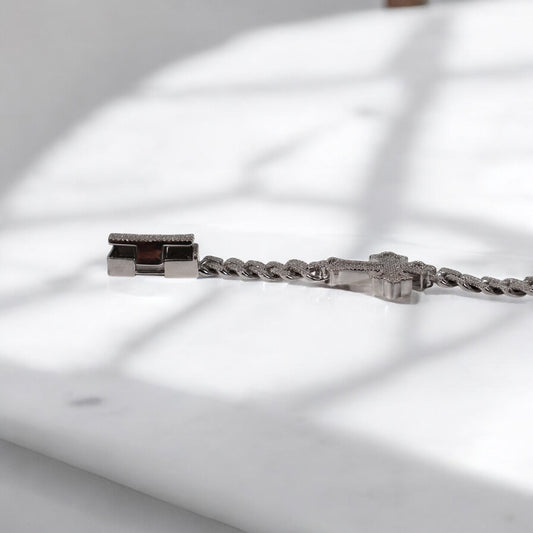 10K White Gold Bustdown-Crosses Bracelet 2.62Ct Dia / 29.77gr / 7.5mm / 8in