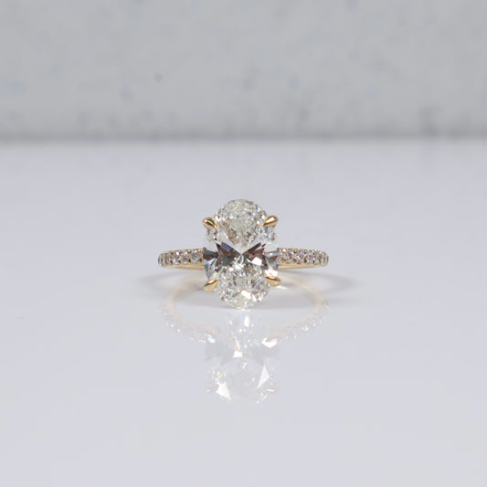 14K YG Lab Diamond Oval Cut Brilliant With Certificate Engagement Ring / 3.36gr / Sz 7 / 4.06 CTTW Lab VS / E-F