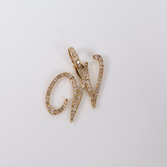 10K YG Diamond Letter W Italics Pendant / 2.8gr / 0.8in / D-0.80Ct