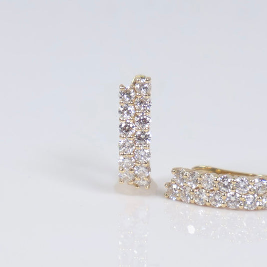 14K YG Lab Diamond Huggy 2 Row Hoop Earrings / 2.7gr / 0.4in / 0.75Ct Lab Dia / H / VS