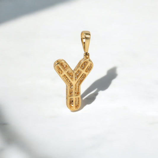 10K YG Diamond Letter Y Pendant / 1.9gr / 1.1in / 0.36Wt Dia