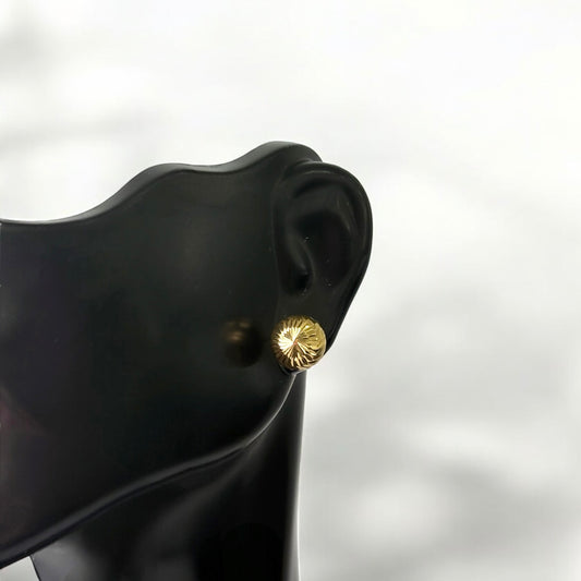 18K Yellow Gold Diamond Cut Ball Stud Earrings / 1.38gr / 9mm