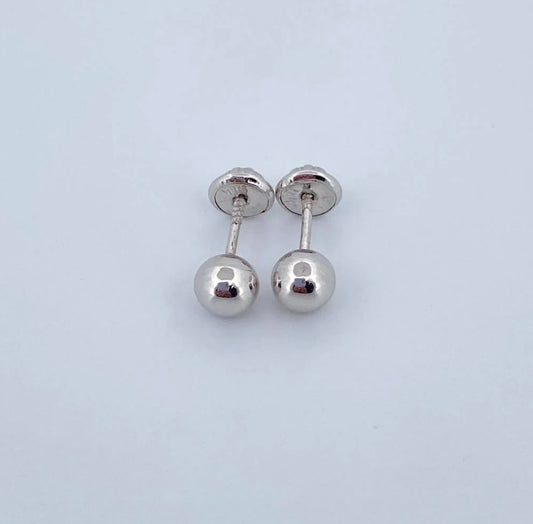 18K White Gold Smooth Ball Stud Earrings / 0.55gr / 5mm