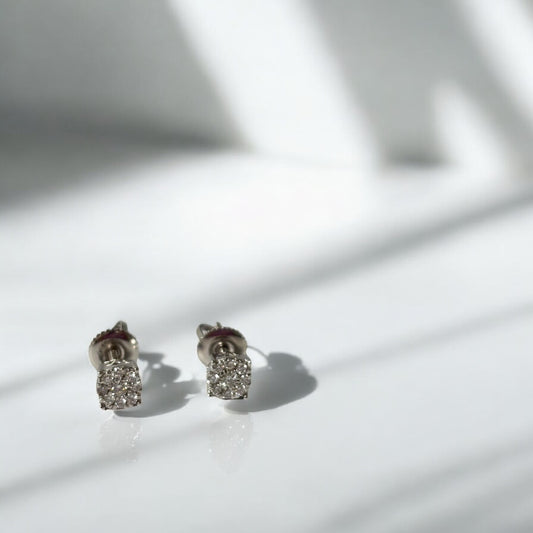 14K White Gold Diamond Circle Stud Earrings 0.25Ct / 1.2gr