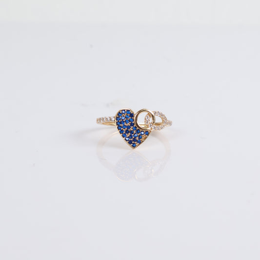 14K Yellow Gold Heart Ring With Zircons / 1.4gr / Size 7