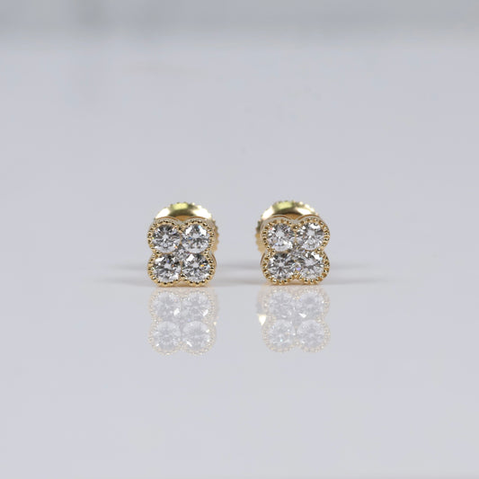 14K YG Lab Diamond Clovers Stud Earrings / 1.45gr / 6mm / 0.50 CTTW Lab VS / E-F