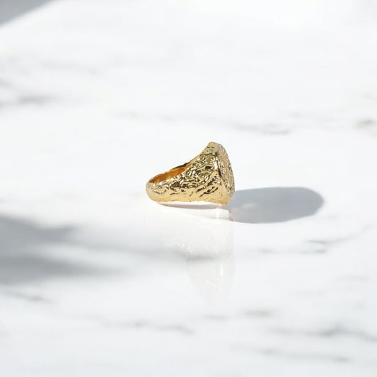 10K YG Diamond Jesus Face Rustic Rings / 9.13gr / Sz 8 / 0.53Wt Dia