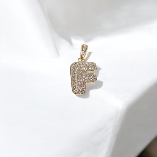 Letter F Pendant 10K Yellow Gold With Zirconia / 3gr
