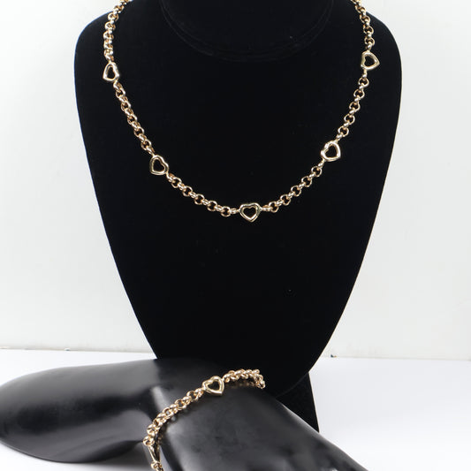 14K YG Roll-On With Hearts Set Jewelry / 17.9gr / 5.3mm / 17in-7.5in /