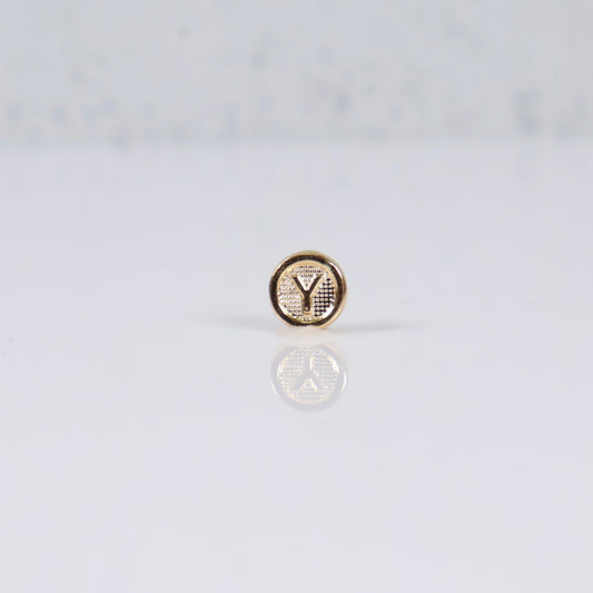 18K YG Letter Y Textured Circle Ironwork / 0.2gr / 7mm /