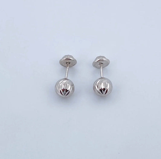 18K White Gold Diamond Cut Ball Stud Earrings / 0.83gr / 6mm