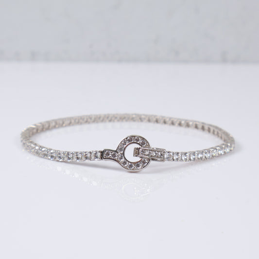 14K White Gold Luxury Bracelet With Zircons / 9.4gr / 3mm / 8in