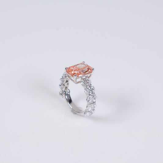 14K WG Lab Diamond Radiant Cut Pink Engagement Ring / 4.5gr / Sz 6.5 / 8Ct Lab / VS / F