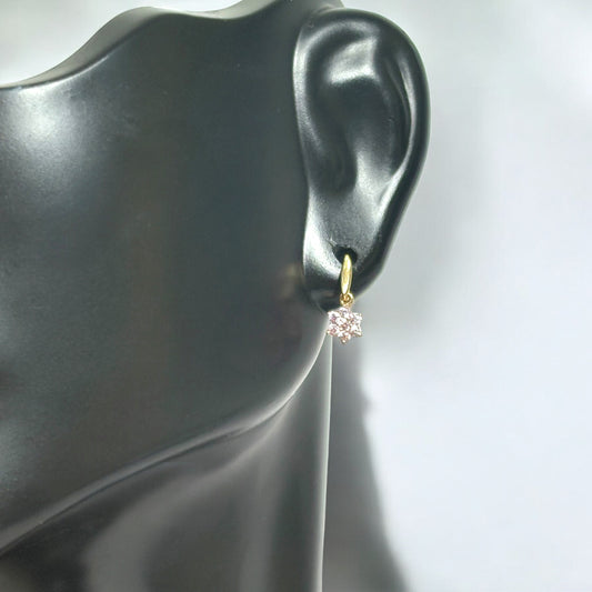 14K Yellow Gold Pink Flower Stud Earrings With Zircons / 0.48gr