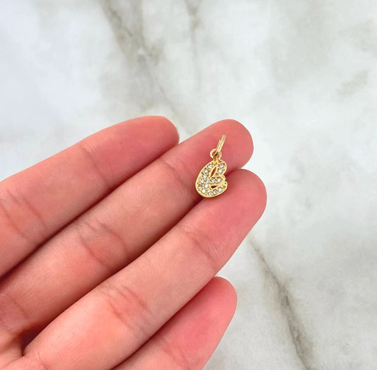 18K Yellow Gold Letter E Italics Pendant With Zircons / 0.75gr / 0.6in