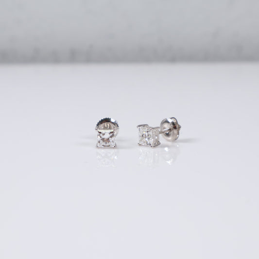 14K WG Lab Diamond Square Luxury Solitaire Stud Earrings / 1.1gr / 5mm / 1 CTTW Lab VS / E-F