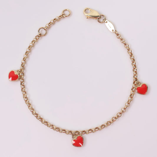 14K YG Red Little Hearts Bracelet / 2.5gr / 2mm / 6in /