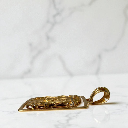 18K Yellow Gold Jesus Face Pendant With Zircons / 22.2gr