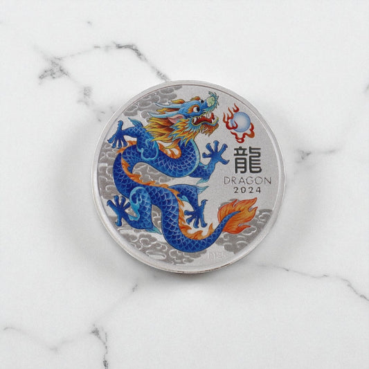 Silver Australian Lunar Series III - 2024 Year Of The Dragon Blue Coin / 1oz / /