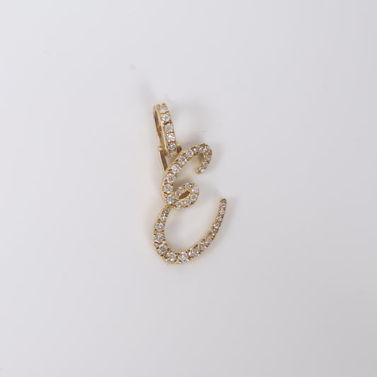 10K YG Diamond Letter E Italics Pendant / 2.51gr / 0.8in / D-0.60Ct