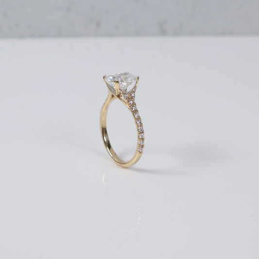 14K YG Lab Diamond Cushion Brilliant With Certificate Engagement Ring / 2.31gr / Sz 7 / 2.49 CTTW Lab VS / E-F