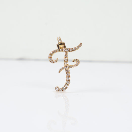 10K YG Diamond Letter F Italics Pendant / 2.05gr / 1in / D-0.60Ct