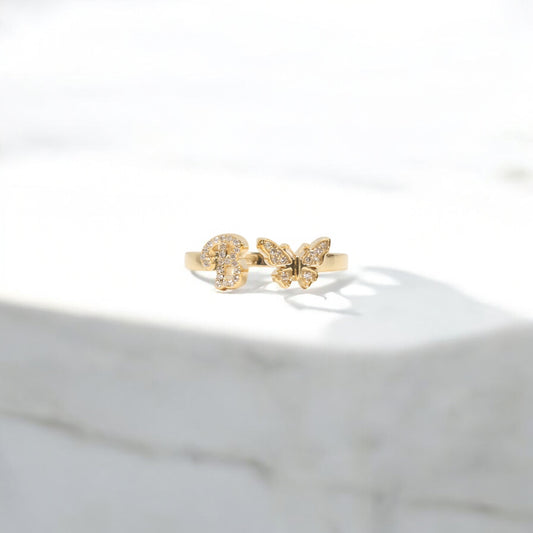 10K YG Diamond Butterfly - Letter B Rings / 2.33gr / Sz 6.5 / 0.1Wt Dia